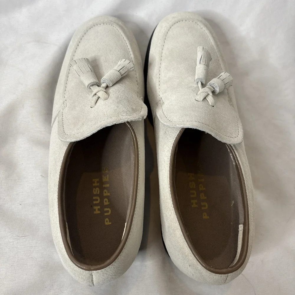 Hush Puppies 6M Women's Suede Tassel Loafers Bone‎ Slip On